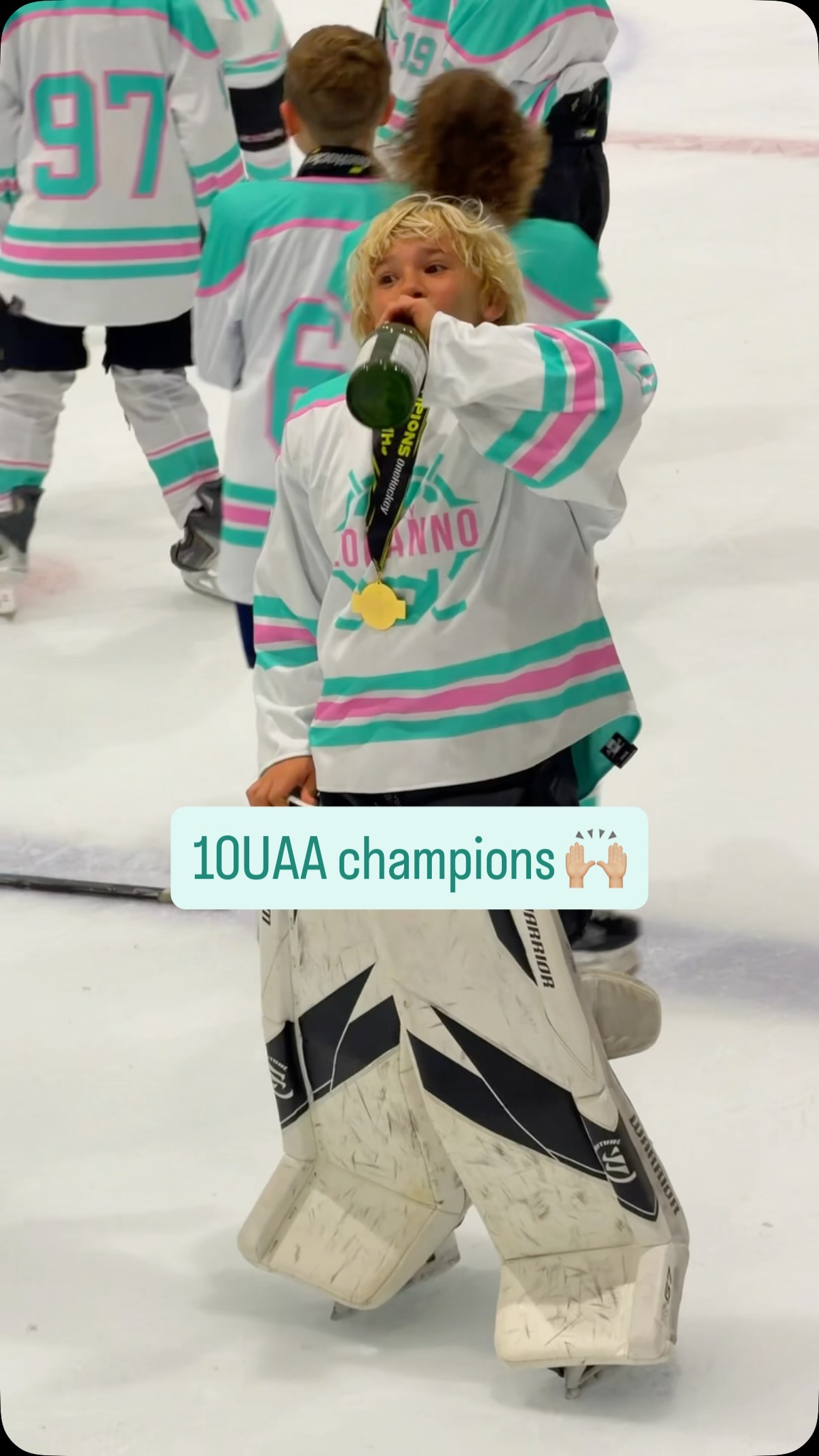 10UAA champions! 🙌🏼Ivan’s first tournament as a goalie. PS.: this is a non alcoholic champagne for those who was concerned 😁 #hockey #youthhockey #10uaa #10uhockey #elite